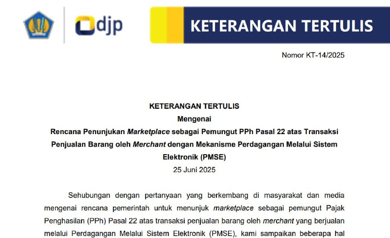 Rencana Penunjukan Marketplace sebagai Pemungut PPh Pasal 22 atas Transaksi Penjualan Barang oleh Merchant dengan Mekanisme PMSE